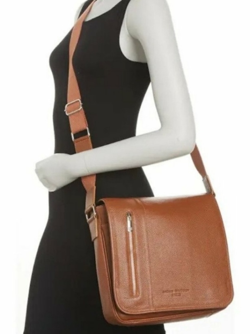 $330 - MAISON HERITAGE Paris Kyle Tan Leather Zipper Flap Shoulder Bag